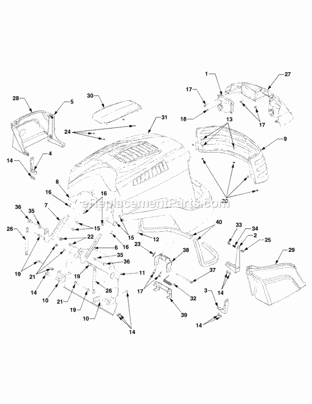 Hood, Grille And Side Panels Diagram and Parts List for 5264DE 54AE546-710, 54BE546-710 Cub Cadet Lawn Tractor